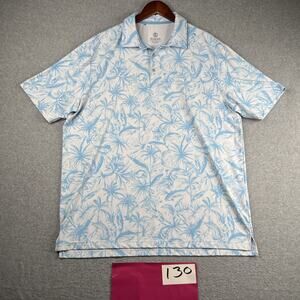 Scales Hawaiian Fish Print Polo Shirt Performance Stretch Blue White Mens XL